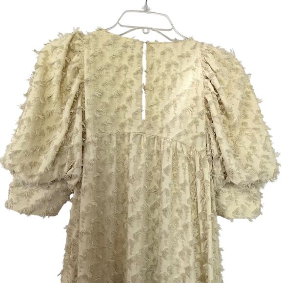 Zara Voluminous Yellow Textured Weave Puff Sleeve Midi Dress Size XS 2339/301 - Picture 9 of 15